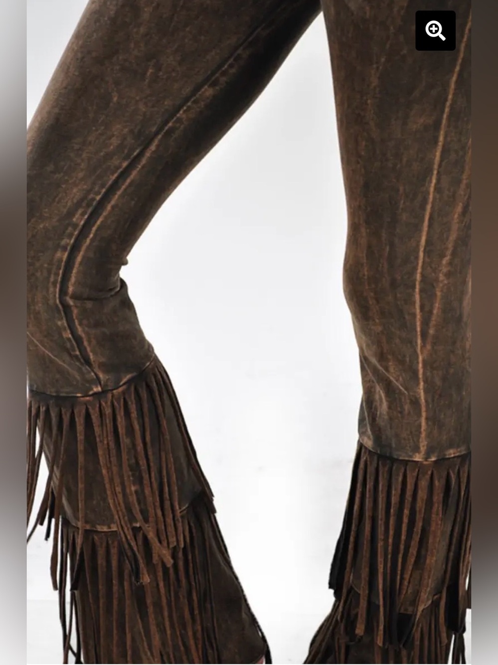 T Party Brown mineral wash Fringe flare-Leg Stretch yoga Pants size M - Picture 3 of 15